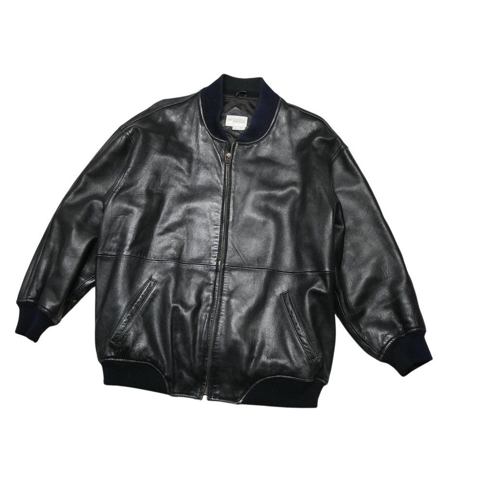 Nordstrom Jacket Womens Petite M Black Leather Bomber Full Zip Pockets Rib Knit